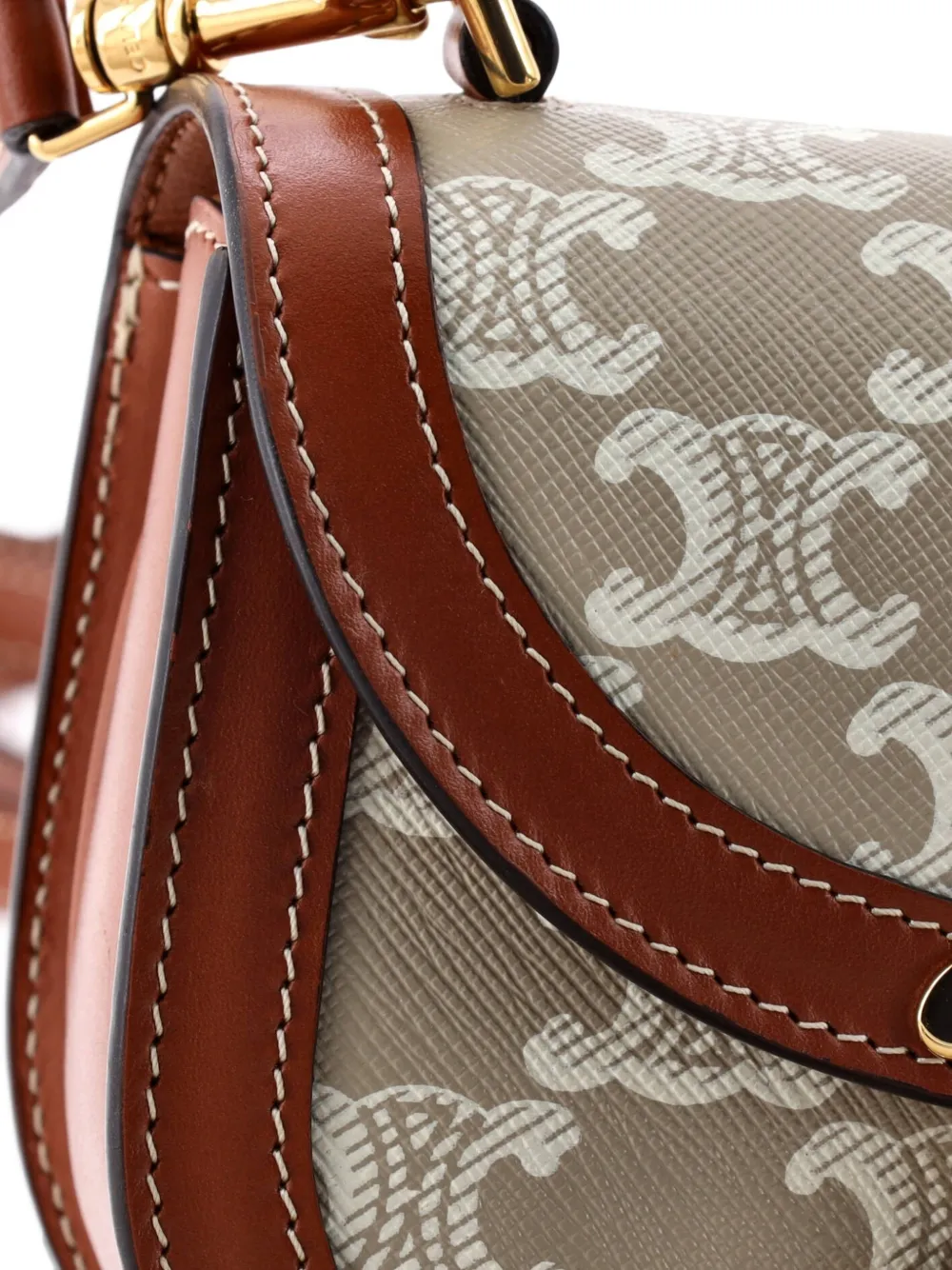 CELINE Pre-owned Triomphe Besace Clea Top Handle Flap Bag Triomphe Coated Canvas Mini Satchel In Neutral