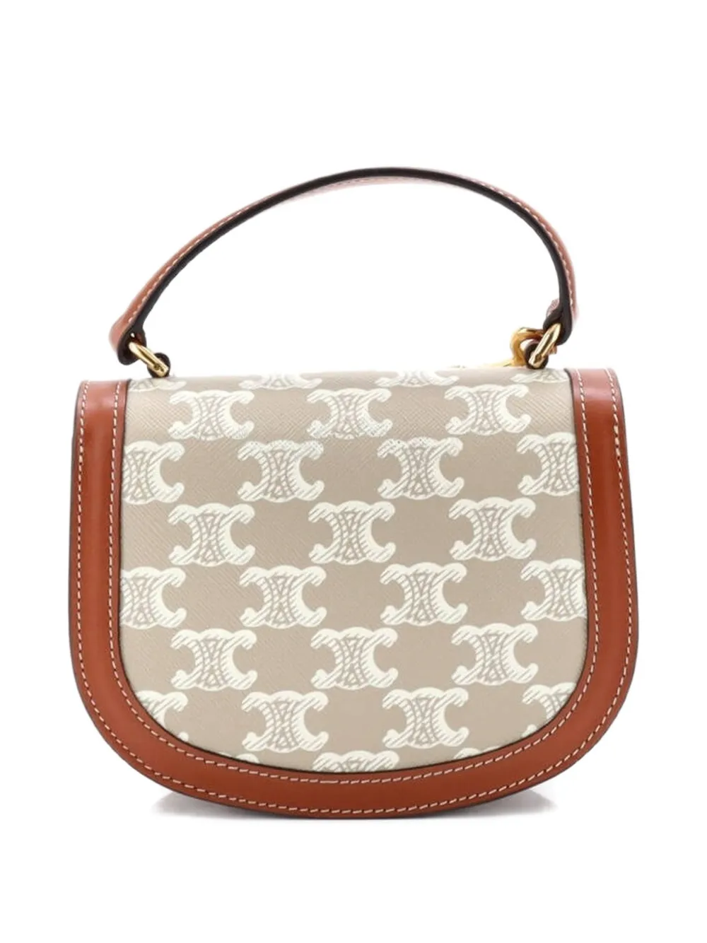 CELINE Pre-owned Triomphe Besace Clea Top Handle Flap Bag Triomphe Coated Canvas Mini Satchel In Neutral