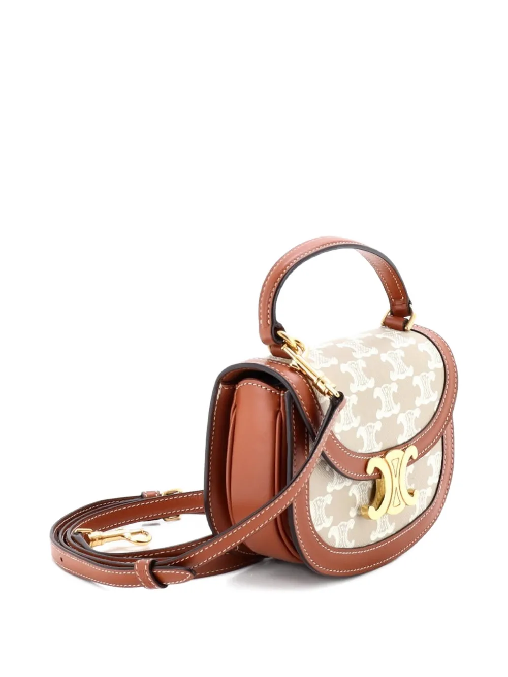 CELINE Pre-owned Triomphe Besace Clea Top Handle Flap Bag Triomphe Coated Canvas Mini Satchel In Neutral