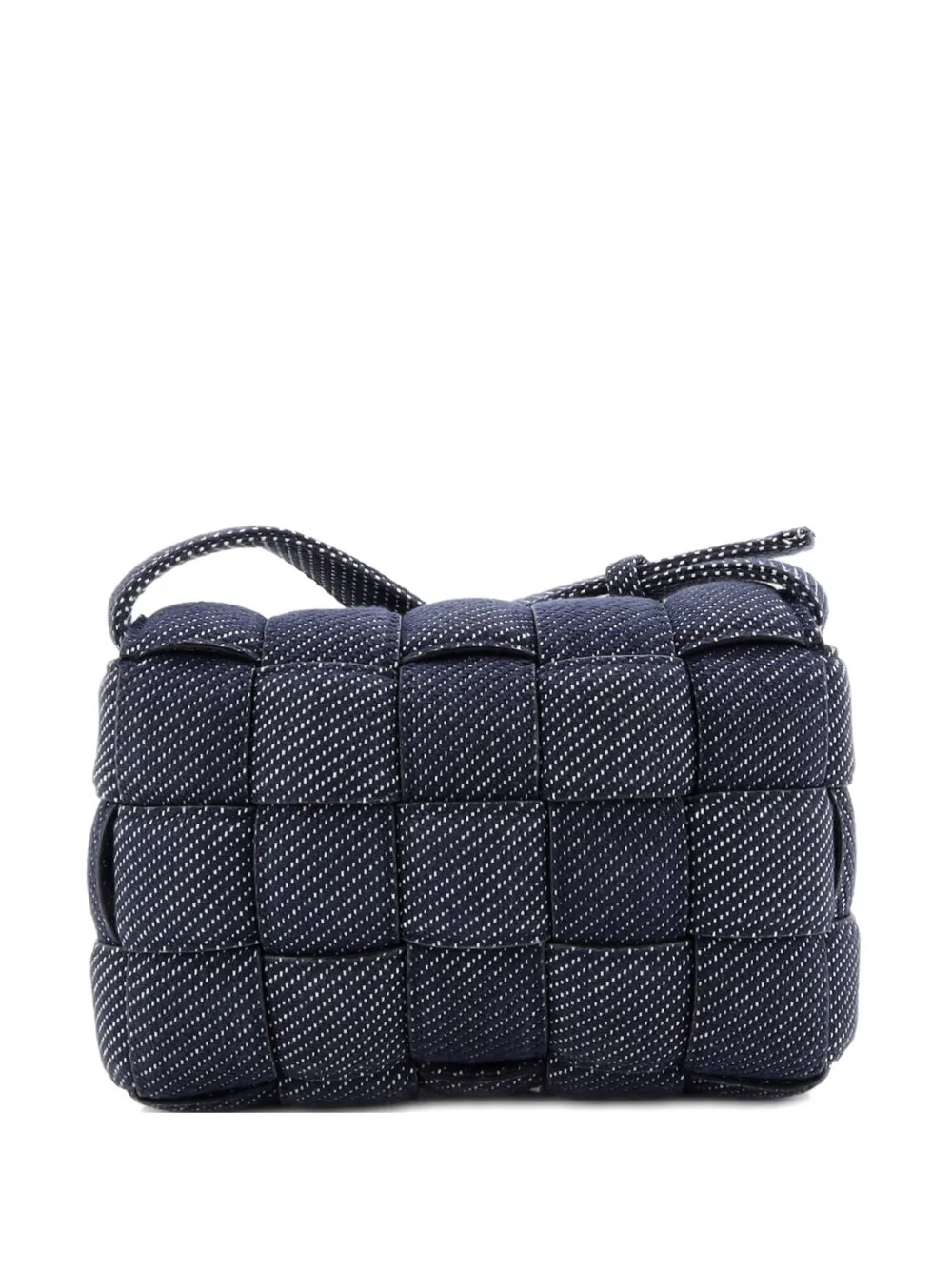Pre-owned Bottega Veneta Cassette Padded Maxi Intrecciato Denim Crossbody Bag In Blue
