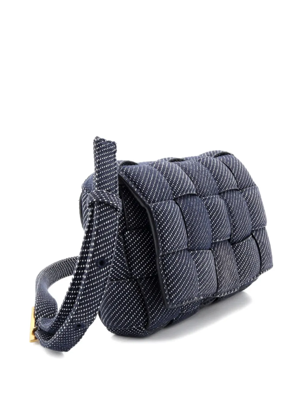 Pre-owned Bottega Veneta Cassette Padded Maxi Intrecciato Denim Crossbody Bag In Blue