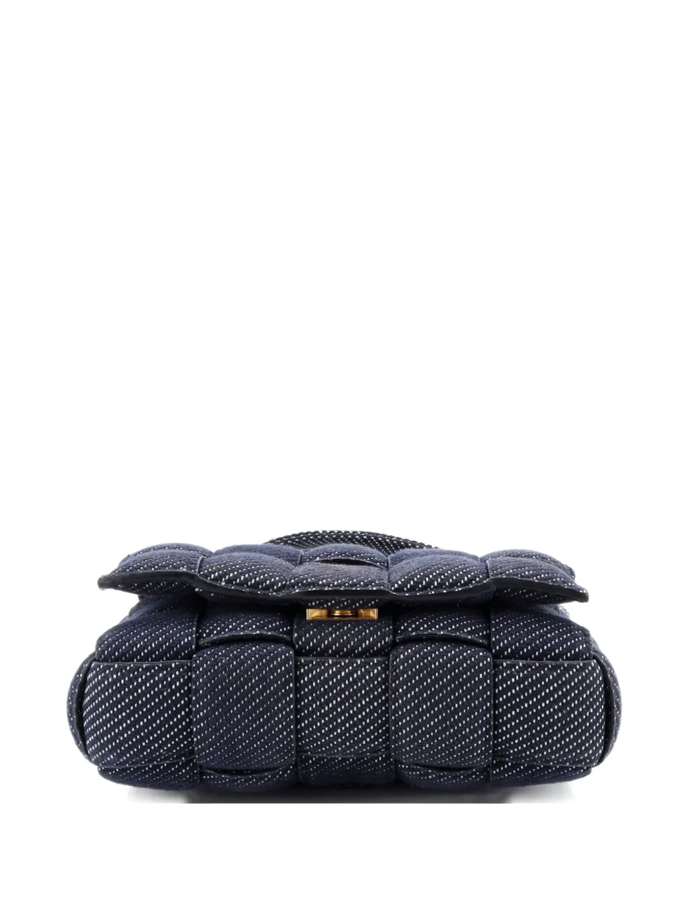 Pre-owned Bottega Veneta Cassette Padded Maxi Intrecciato Denim Crossbody Bag In Blue