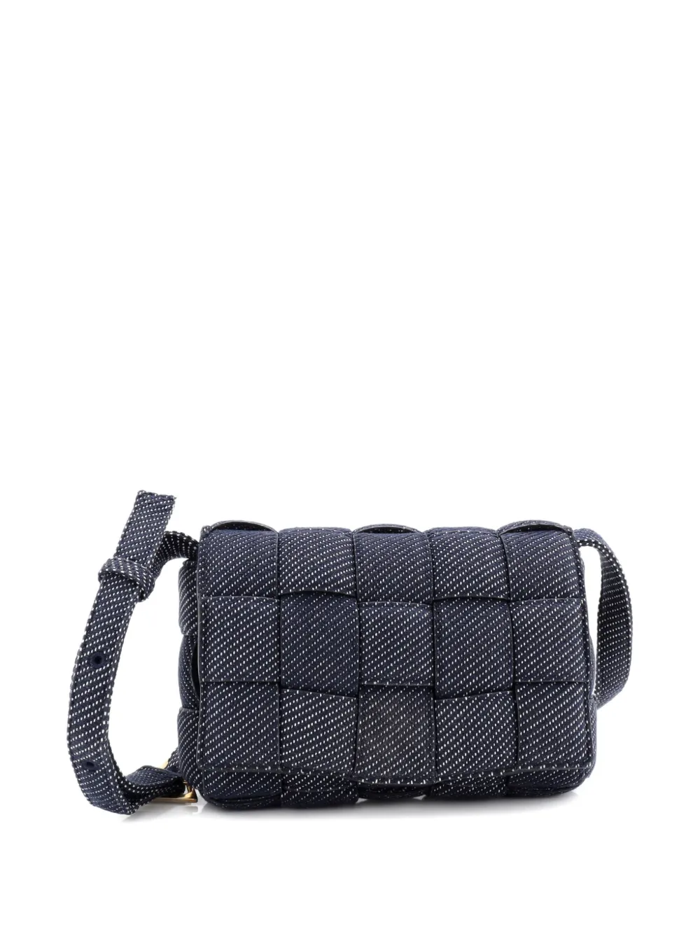 Pre-owned Bottega Veneta Cassette Padded Maxi Intrecciato Denim Crossbody Bag In Blue