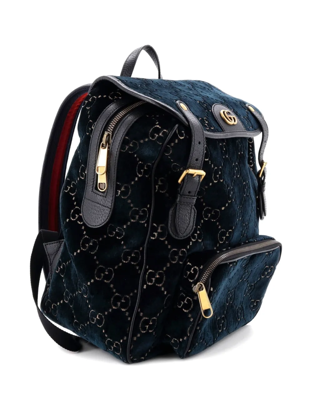 GUCCI Pre-owned Gg Marmont Gg Velvet Small Backpack In Blue