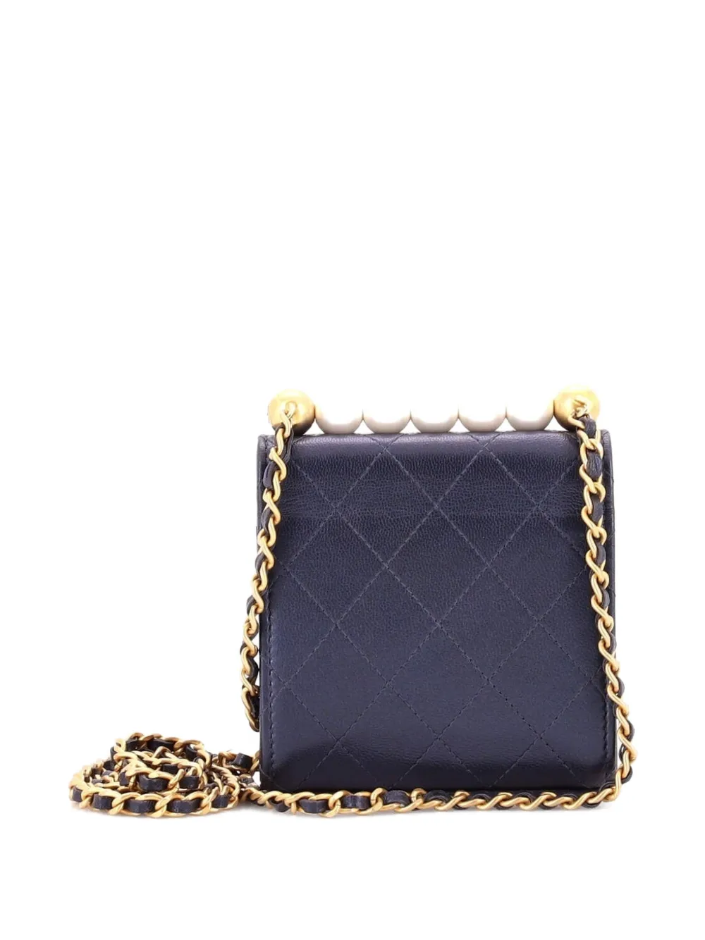 Pre-owned Chanel Chic Pearls Flap Clutch With Chain Quilted Goatskin Mini Crossbody Bag In Blue