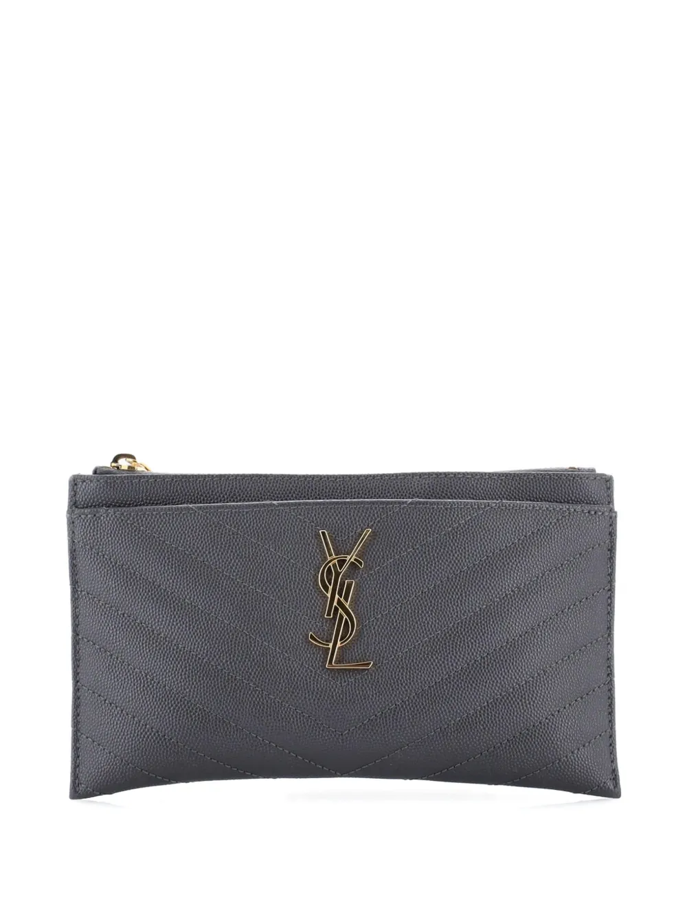 Saint Laurent Pre-Owned Classic Monogram Zip Bill Matelasse Chevron Leather Medium pouch - Grigio