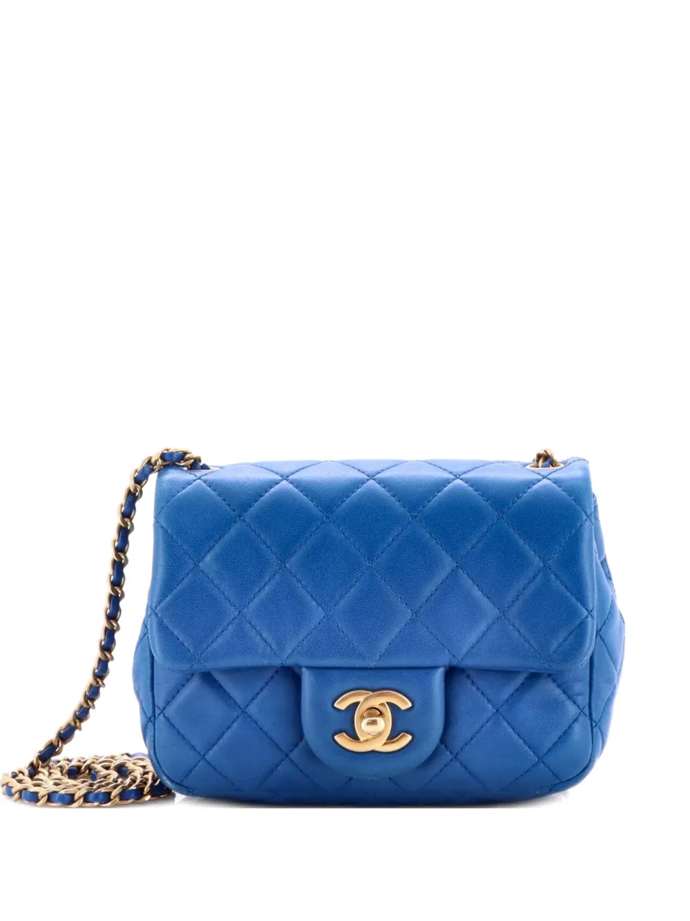 CHANEL Pre-Owned Pearl Crush Square Flap Bag Quilted Lambskin Mini crossbody bag - Blu