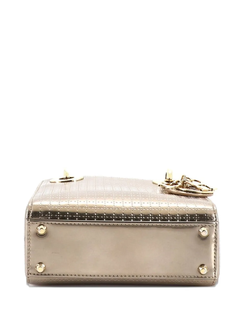Pre-owned Dior Lady  Chain Bag Cannage Quilt Patent Mini Satchel In Gold