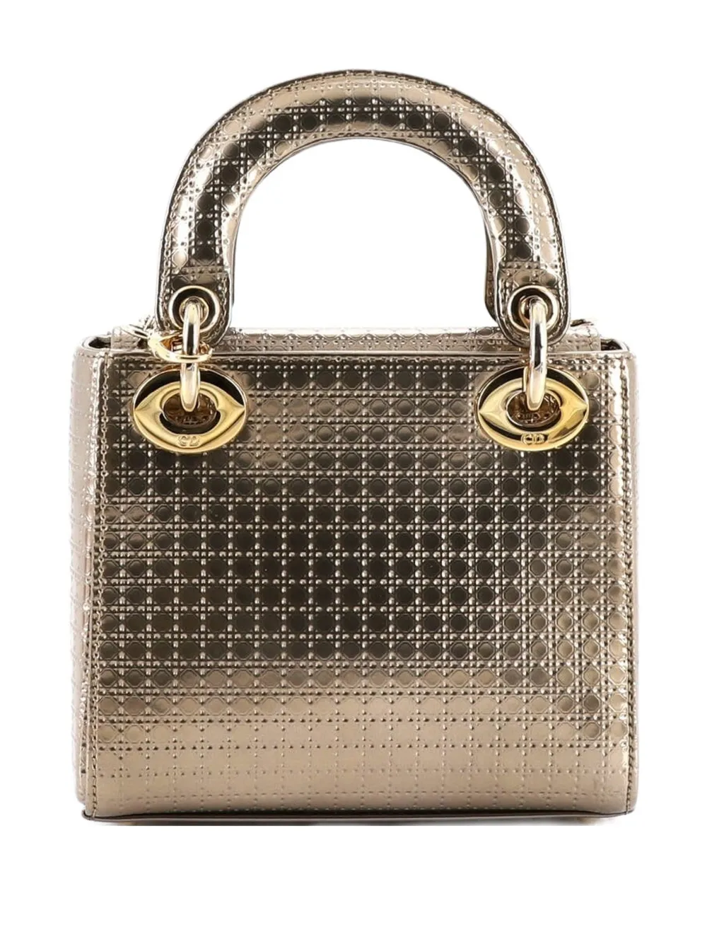 Pre-owned Dior Lady  Chain Bag Cannage Quilt Patent Mini Satchel In Gold