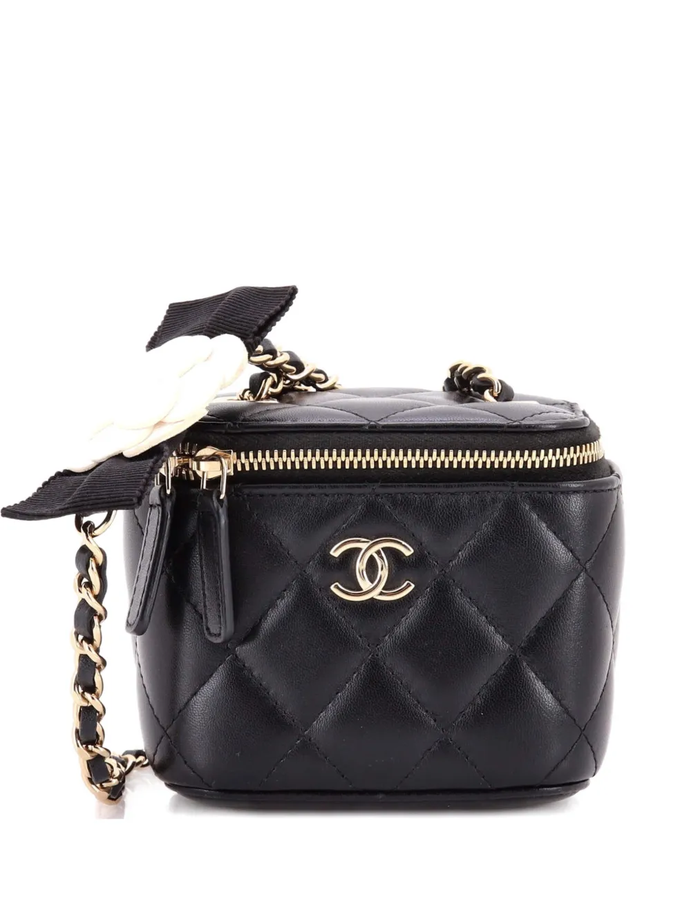 CHANEL Pre-Owned Camellia Bow Vanity Case with Chain Quilted Lambskin Mini crossbody bag - Nero