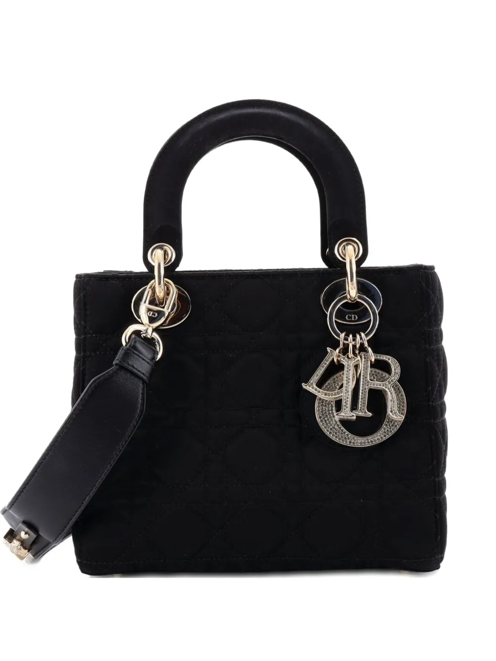 Christian Dior Pre-Owned My ABCDior Lady Dior Bag Cannage Quilt Satin with Crystal Charms crossbody bag - Black