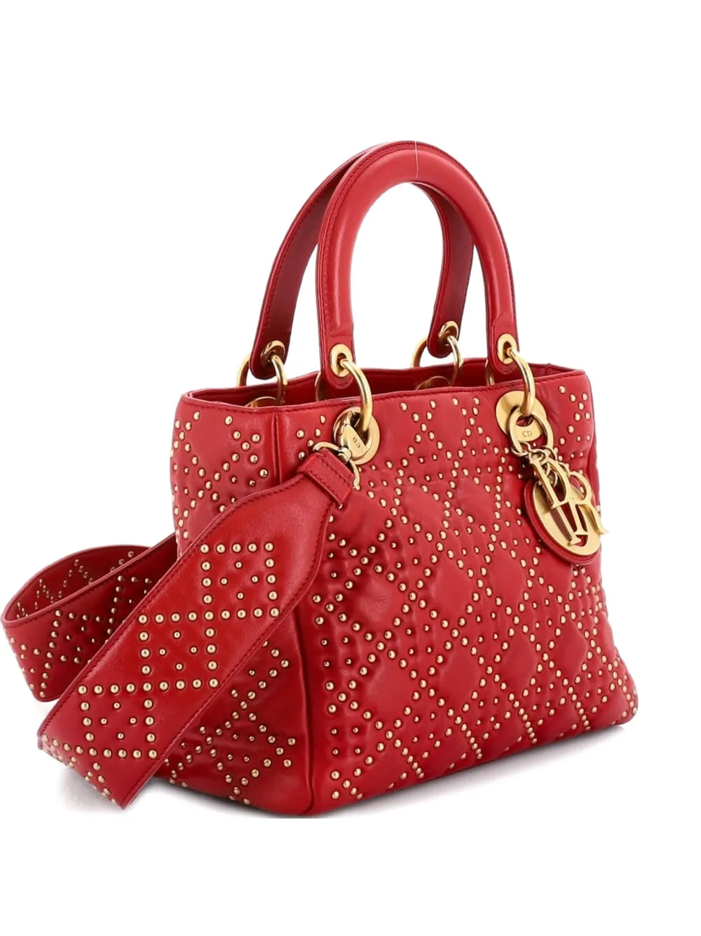 Christian Dior Pre-Owned Supple Lady Dior Bag Cannage Studded Lambskin Medium satchel - Rosso