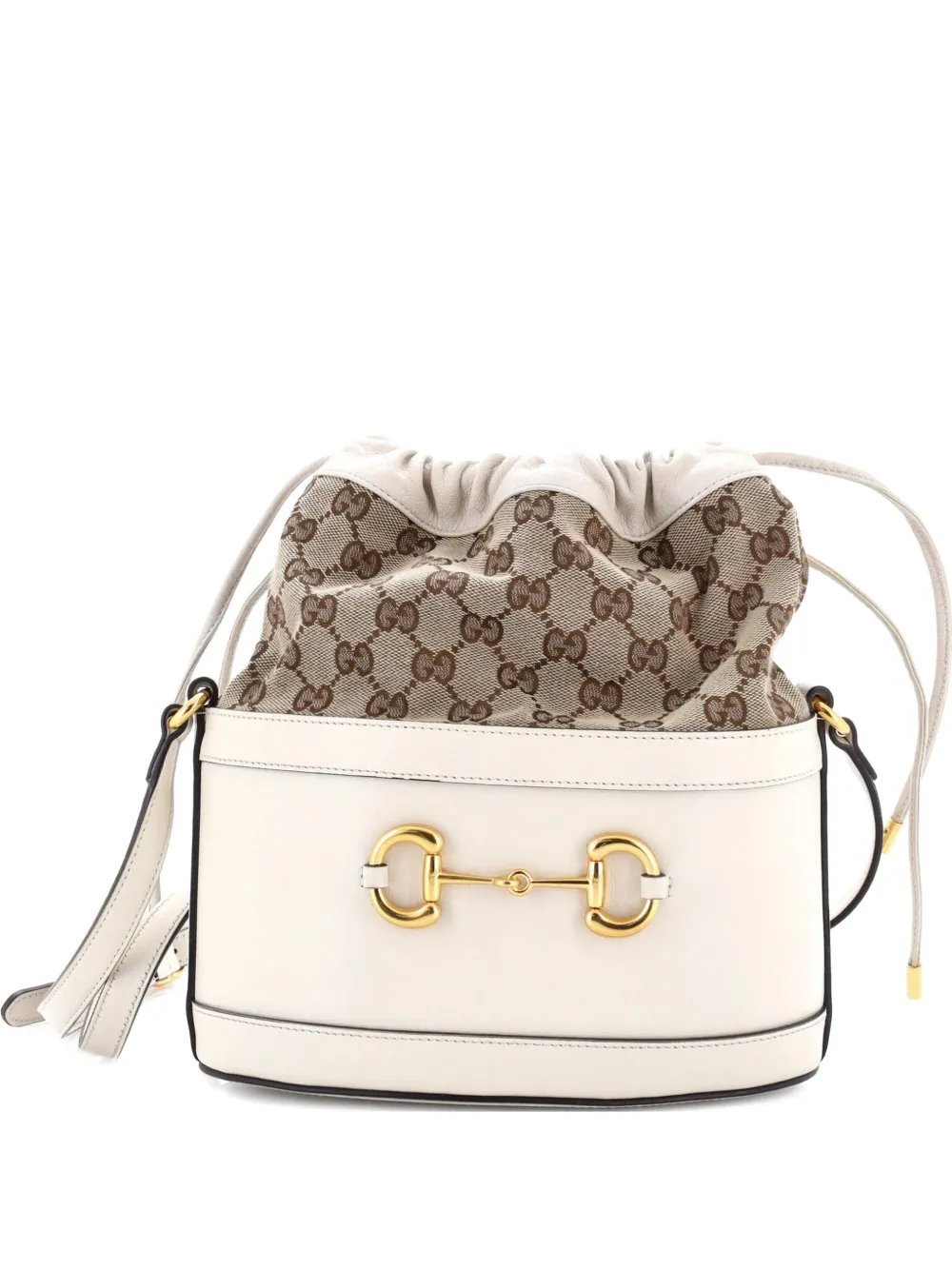 Gucci Pre-Owned Horsebit 1955 Crossbody Bag Leather and GG Canvas Small bucket bag - Toni neutri