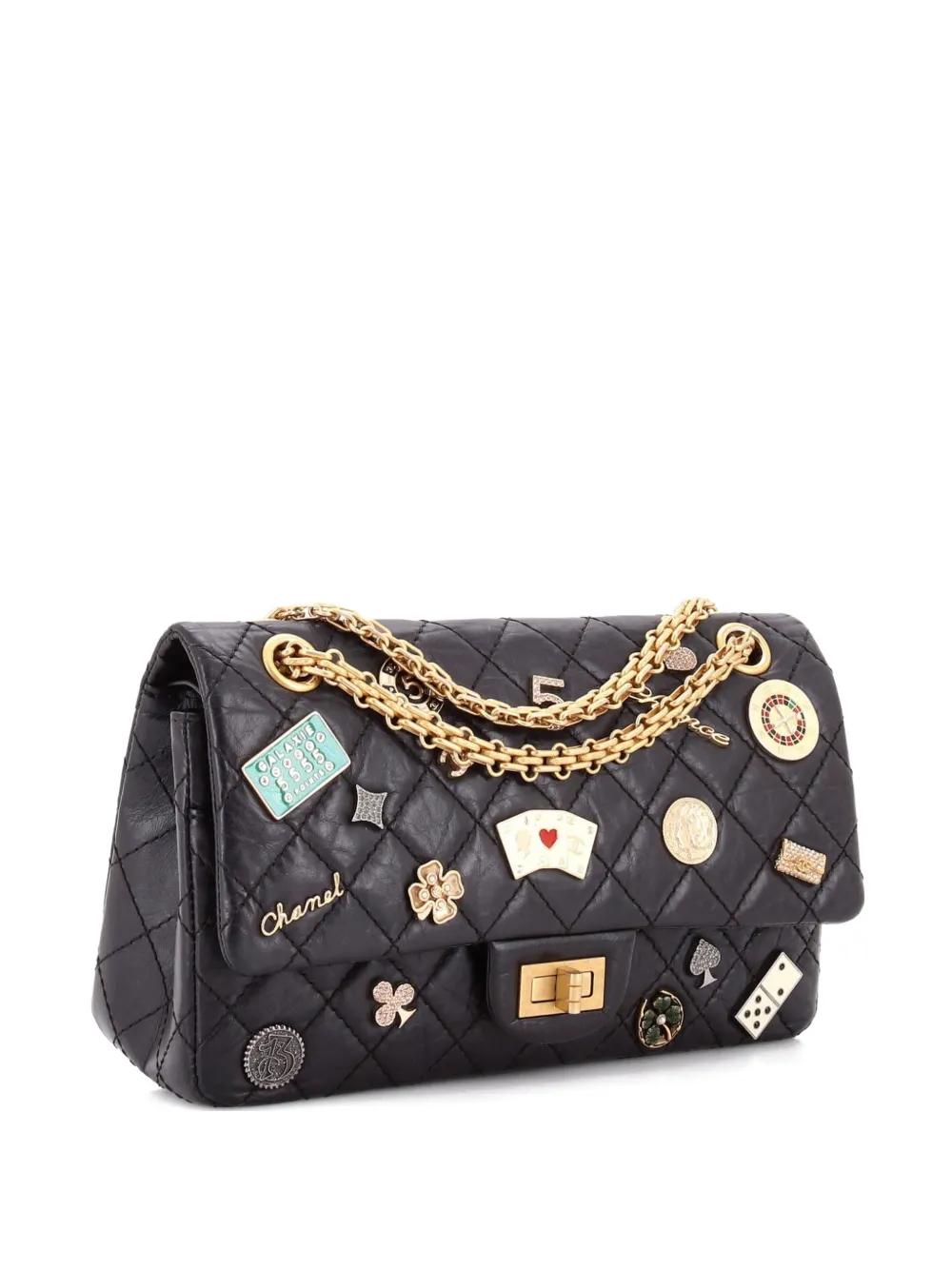 Pre-owned Chanel Lucky Charms Reissue 2.55 Flap Bag Quilted Aged Calfskin 225 Shoulder Bag In Black