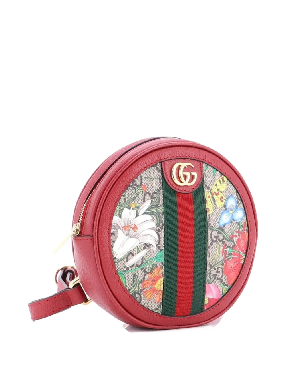 Pre-owned Gucci Ophidia Round Flora Gg Coated Canvas Mini Backpack In Brown