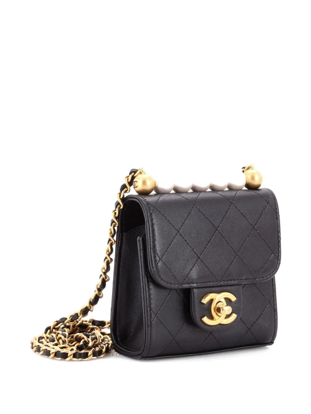 CHANEL Pre-owned Chic Pearls Flap Clutch With Chain Quilted Goatskin Mini Crossbody Bag In Black