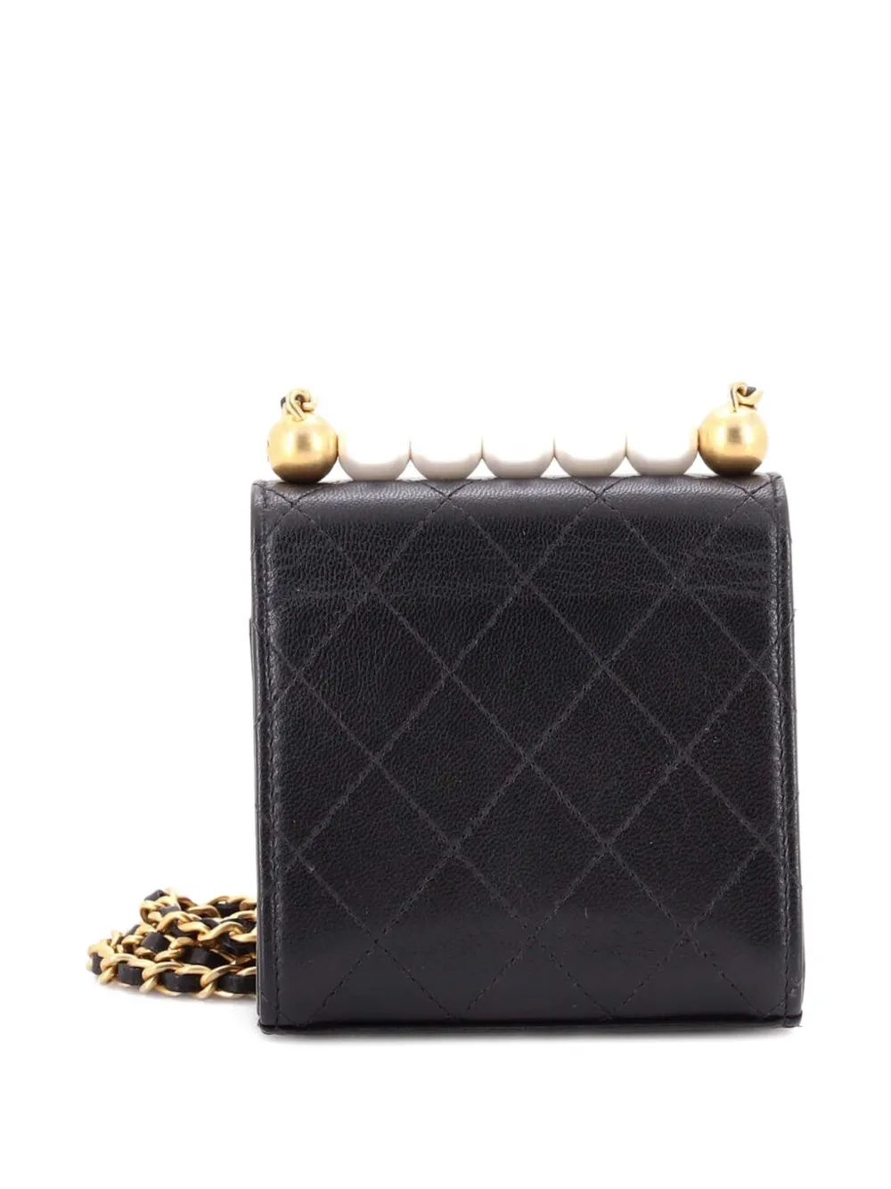 CHANEL Pre-owned Chic Pearls Flap Clutch With Chain Quilted Goatskin Mini Crossbody Bag In Black