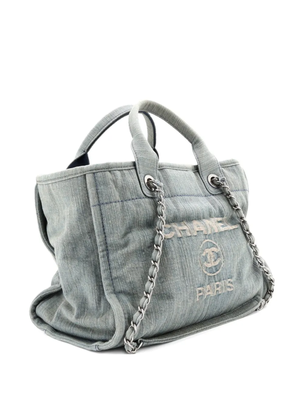 Pre-owned Chanel Deauville Nm Denim Small Tote Bag In Blue