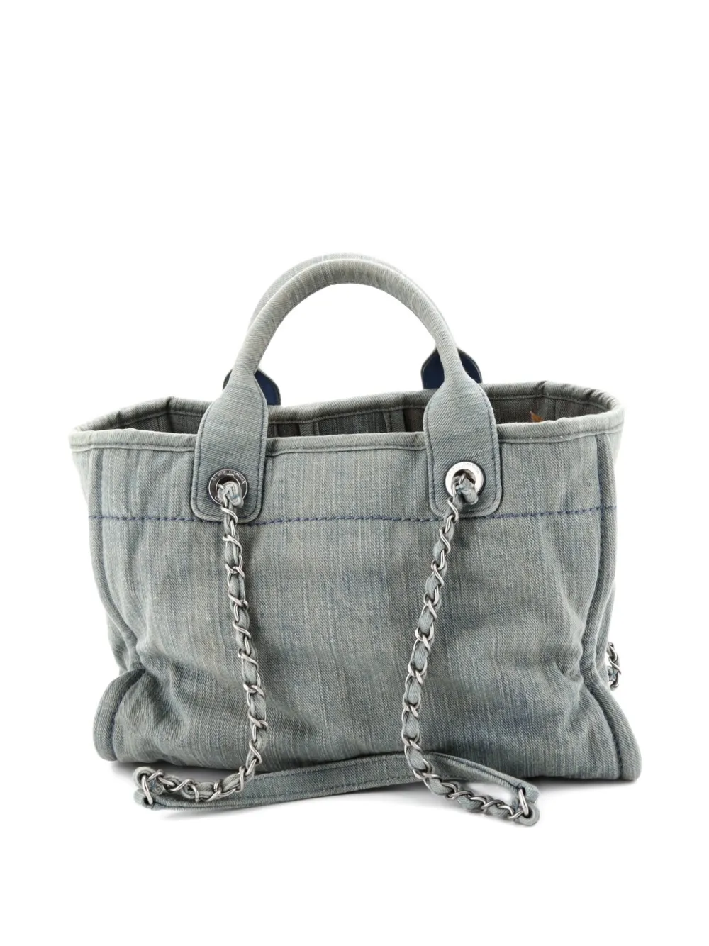Pre-owned Chanel Deauville Nm Denim Small Tote Bag In Blue
