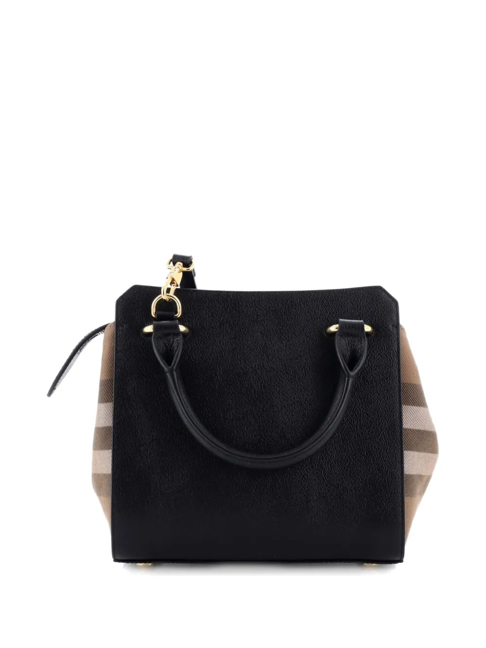 Pre-owned Burberry Banwell Leather And House Check Canvas Mini Tote Bag In Black