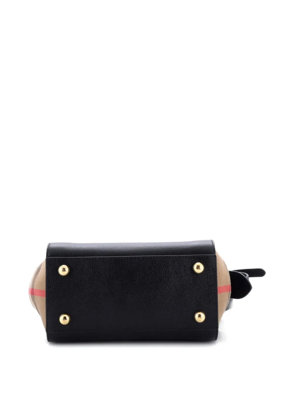 Pre-owned Burberry Banwell Leather And House Check Canvas Mini Tote Bag In Black