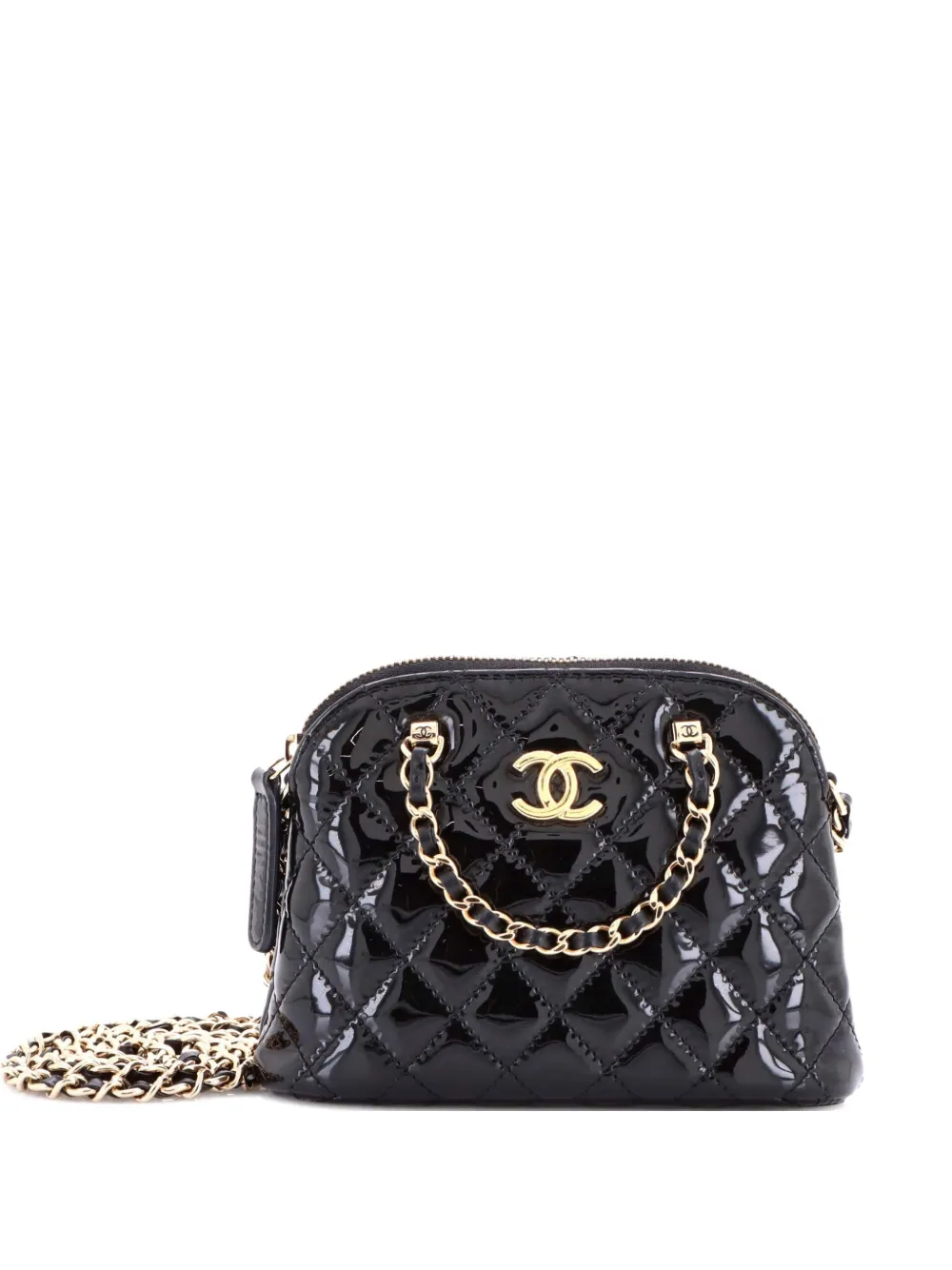 CHANEL Pre-Owned CC Dome Zip Quilted Patent Mini crossbody bag - Nero