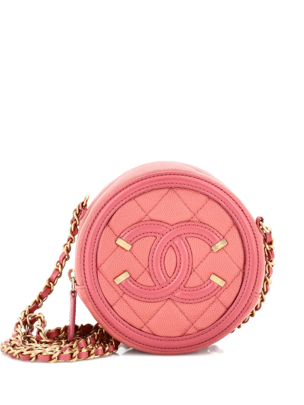 CHANEL Pre-Owned Filigree Round Clutch with Chain Quilted Caviar Mini crossbody bag - Rosa