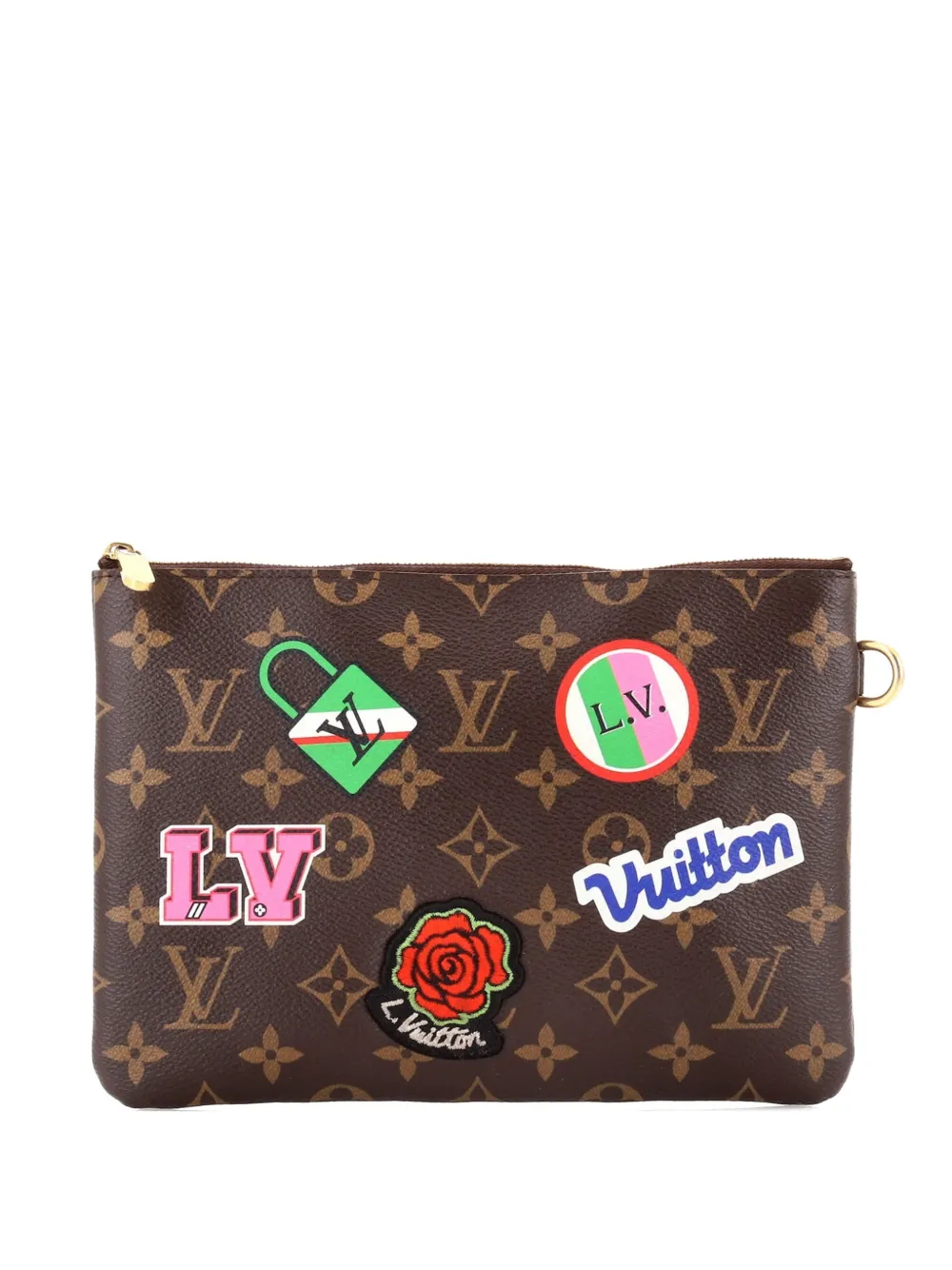 Pre-owned Louis Vuitton City Pouch Limited Edition Patches Monogram Canvas Clutch Bag In Brown