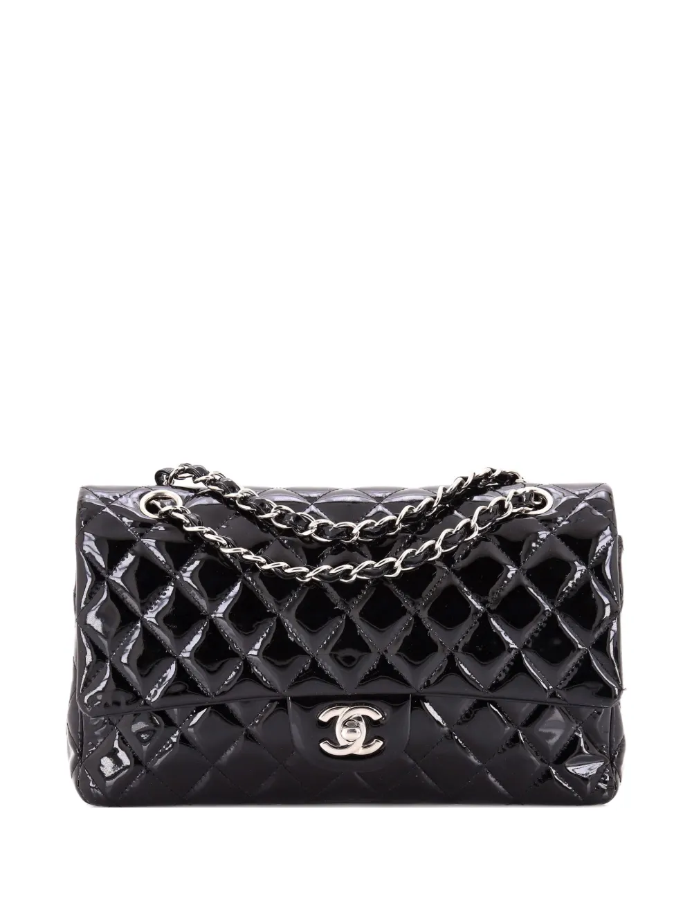 CHANEL Pre-Owned Classic Double Flap Bag Quilted Patent Medium shoulder bag - Black
