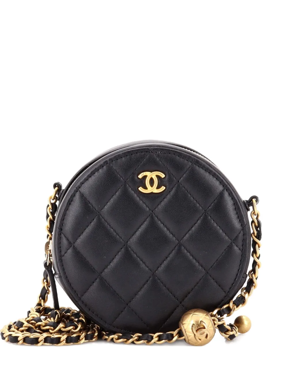 CHANEL Pre-Owned pochette matelassée Pearl Crush Round with Chain | noir | Image 1