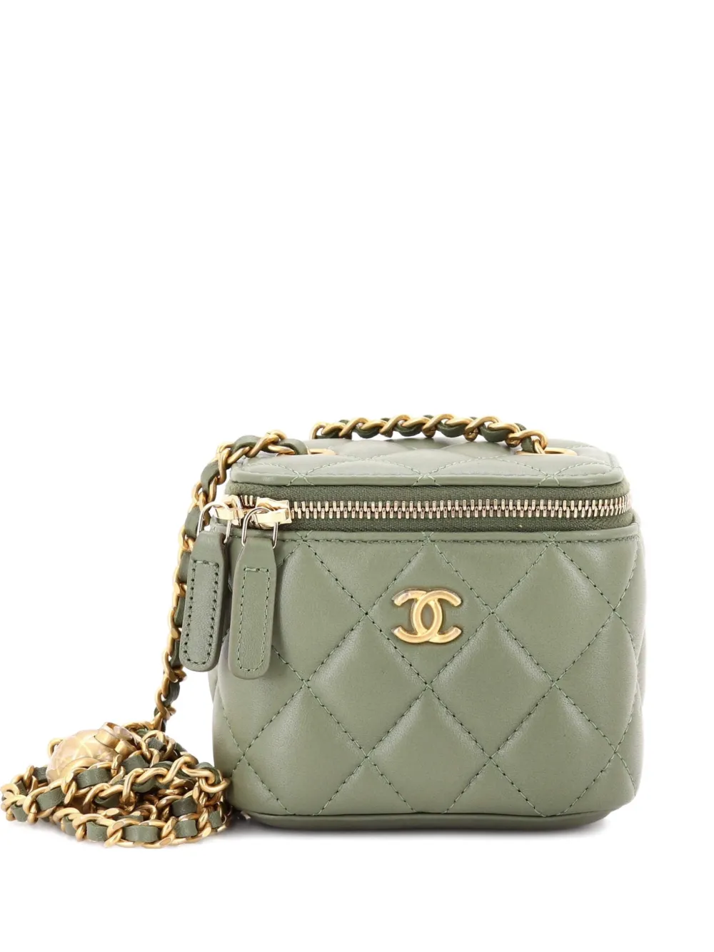 CHANEL Pre-Owned Pearl Crush Vanity Case with Chain Quilted Lambskin Mini clutch bag - Verde