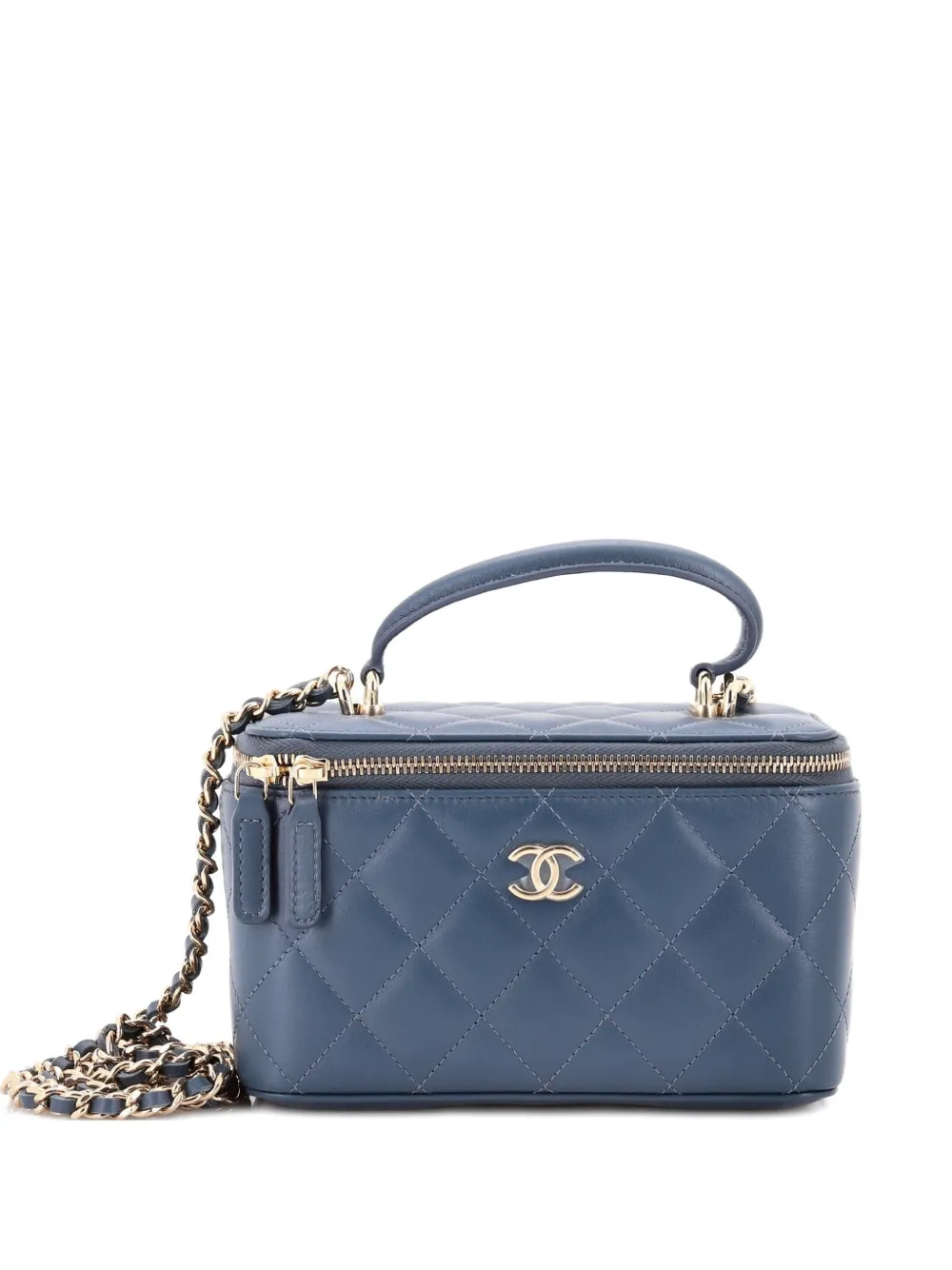 CHANEL Pre-Owned Classic Top Handle Vanity Case with Chain Quilted Lambskin Small crossbody bag - Blu