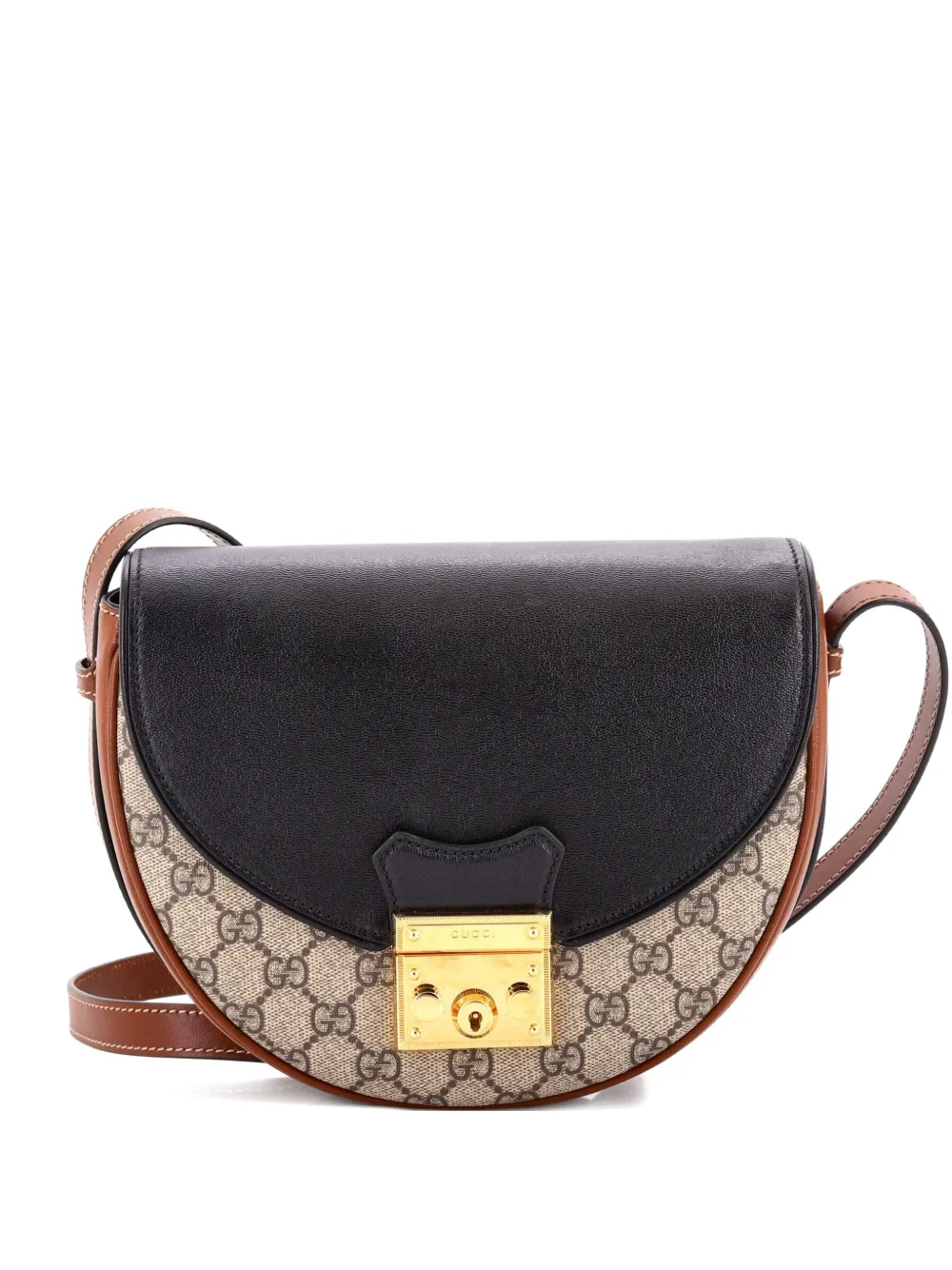 Gucci Pre-Owned Padlock Saddle Shoulder Bag GG Coated Canvas and Leather Small crossbody bag - Nero