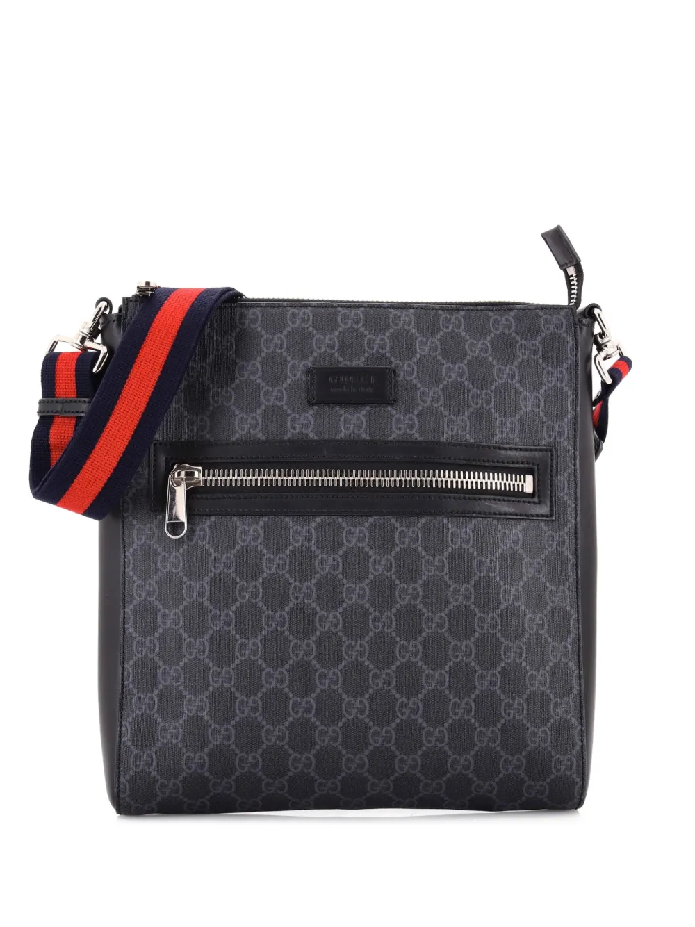 Gucci Pre-Owned Web Strap Front Zip Messenger Bag GG Coated Canvas Medium crossbody bag - Nero