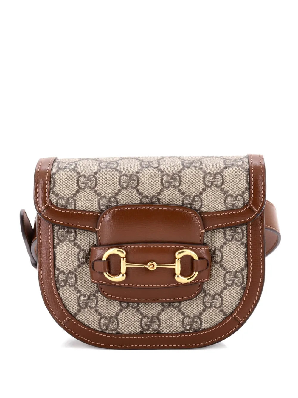 Gucci Pre-Owned Horsebit 1955 Shoulder Bag GG Coated Canvas with Leather Mini crossbody bag - Marrone
