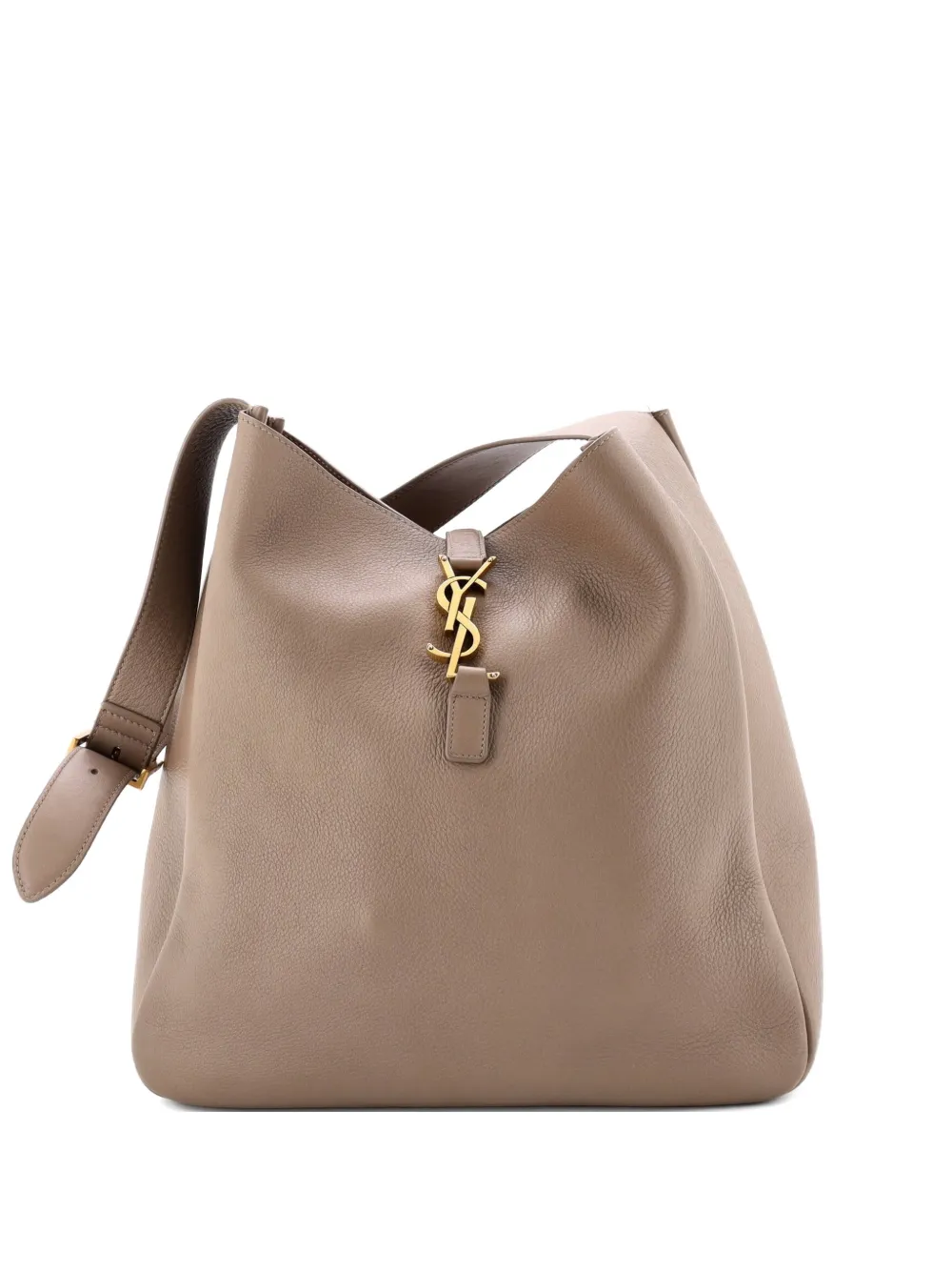 Pre-owned Saint Laurent Le 5 A 7 Supple Leather Large Hobo Bag In Neutral