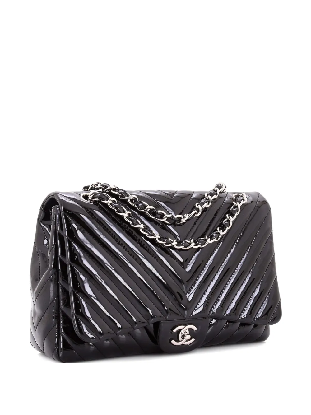 CHANEL Pre-Owned Classic Single Flap Bag Chevron Patent Jumbo shoulder bag - Nero