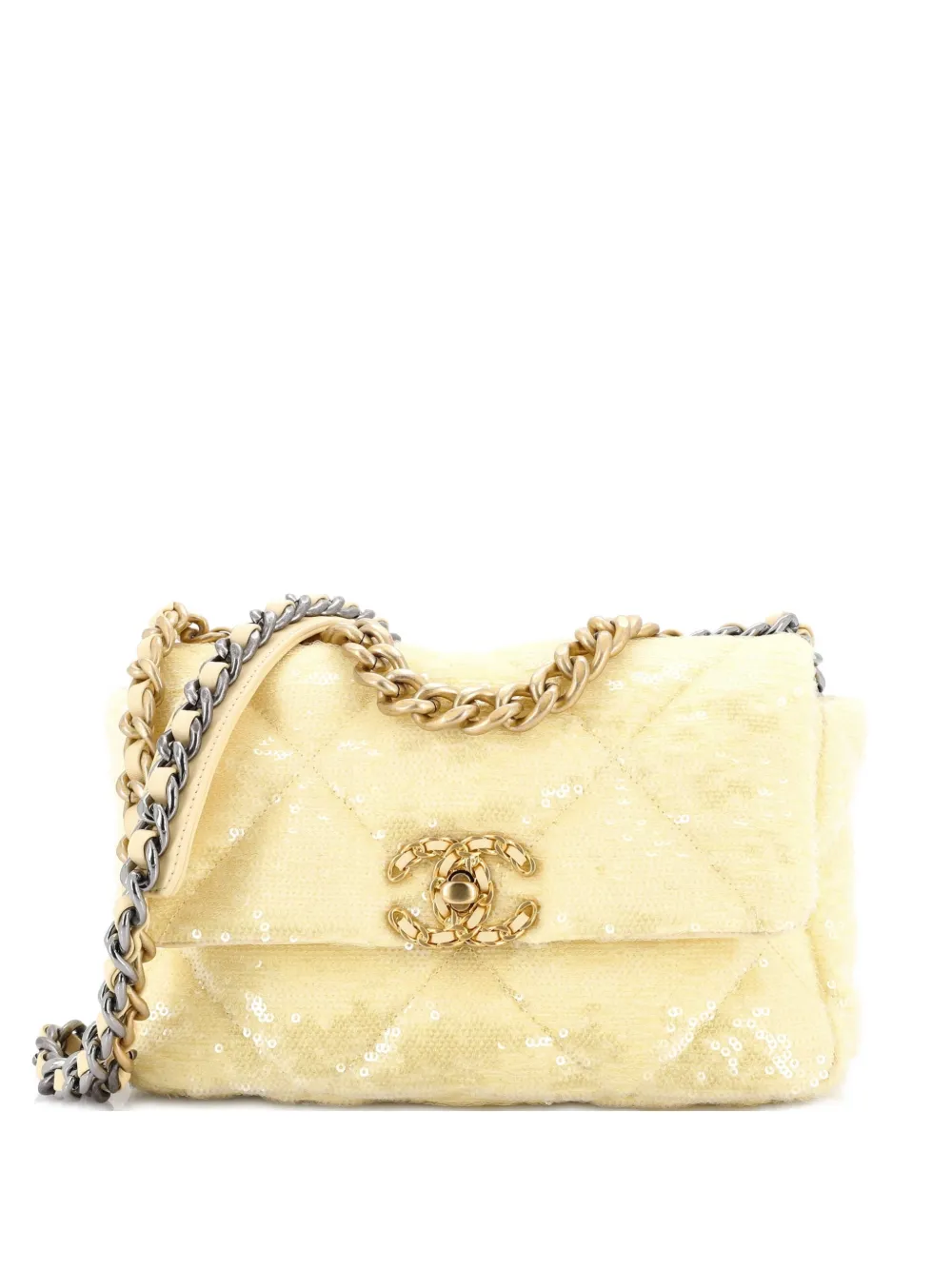 CHANEL Pre-Owned 19 Flap Bag Quilted Sequins Medium shoulder bag - Giallo