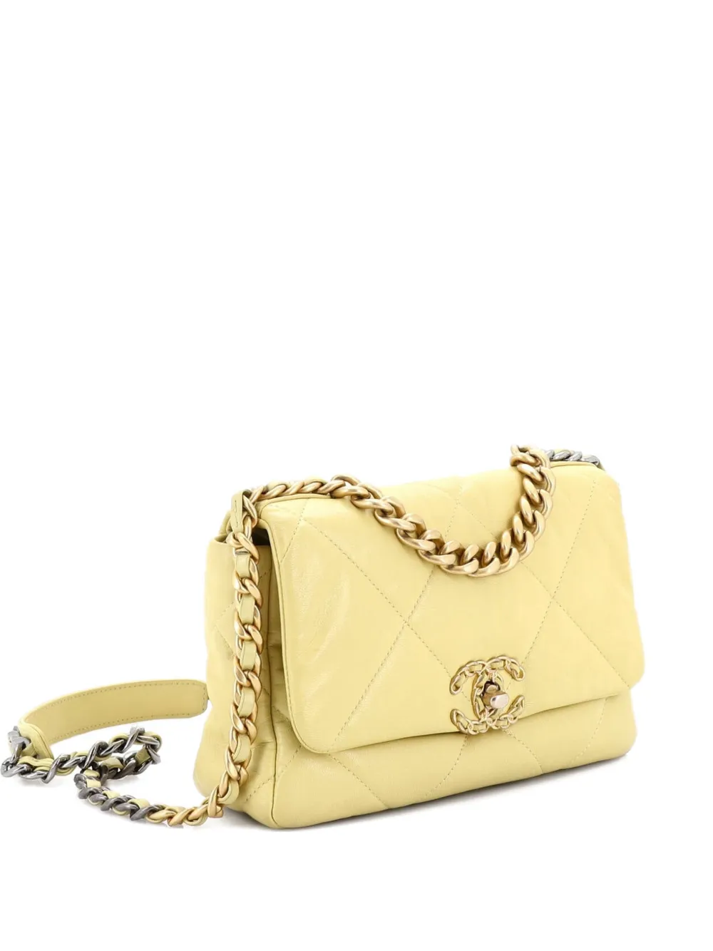 CHANEL Pre-Owned 19 Flap Bag Quilted Leather Medium crossbody bag - Giallo
