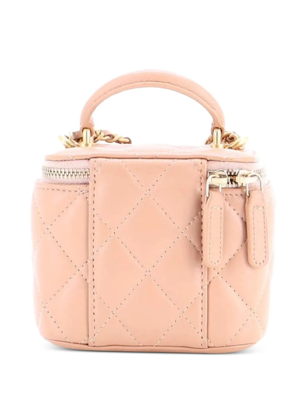  Chanel Pre-owned Classic Top Handle Vanity Case With Chain Quilted Lambskin Mini Crossbody Bag - Neutrals 
