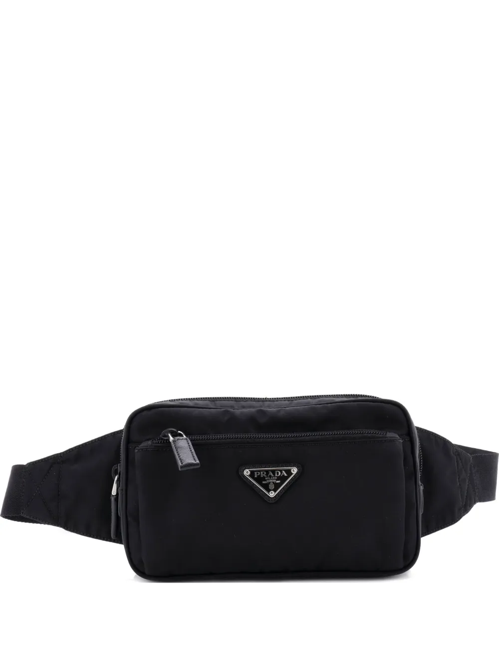Pre-owned Prada Front Pocket Re-nylon With Saffiano Leather Belt Bag In Black