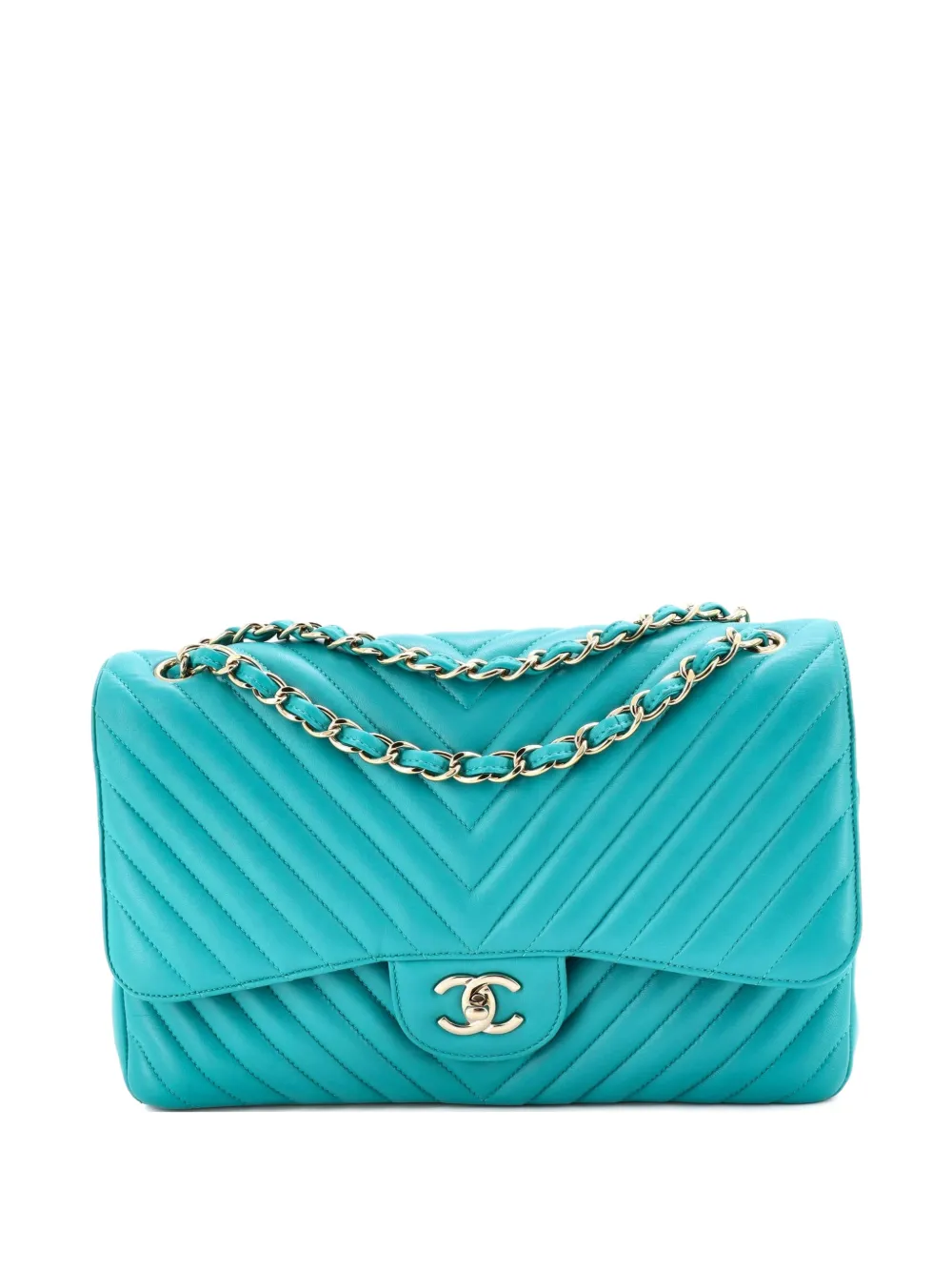 CHANEL Pre-Owned Classic Double Flap Bag Chevron Lambskin Jumbo shoulder bag - Blu
