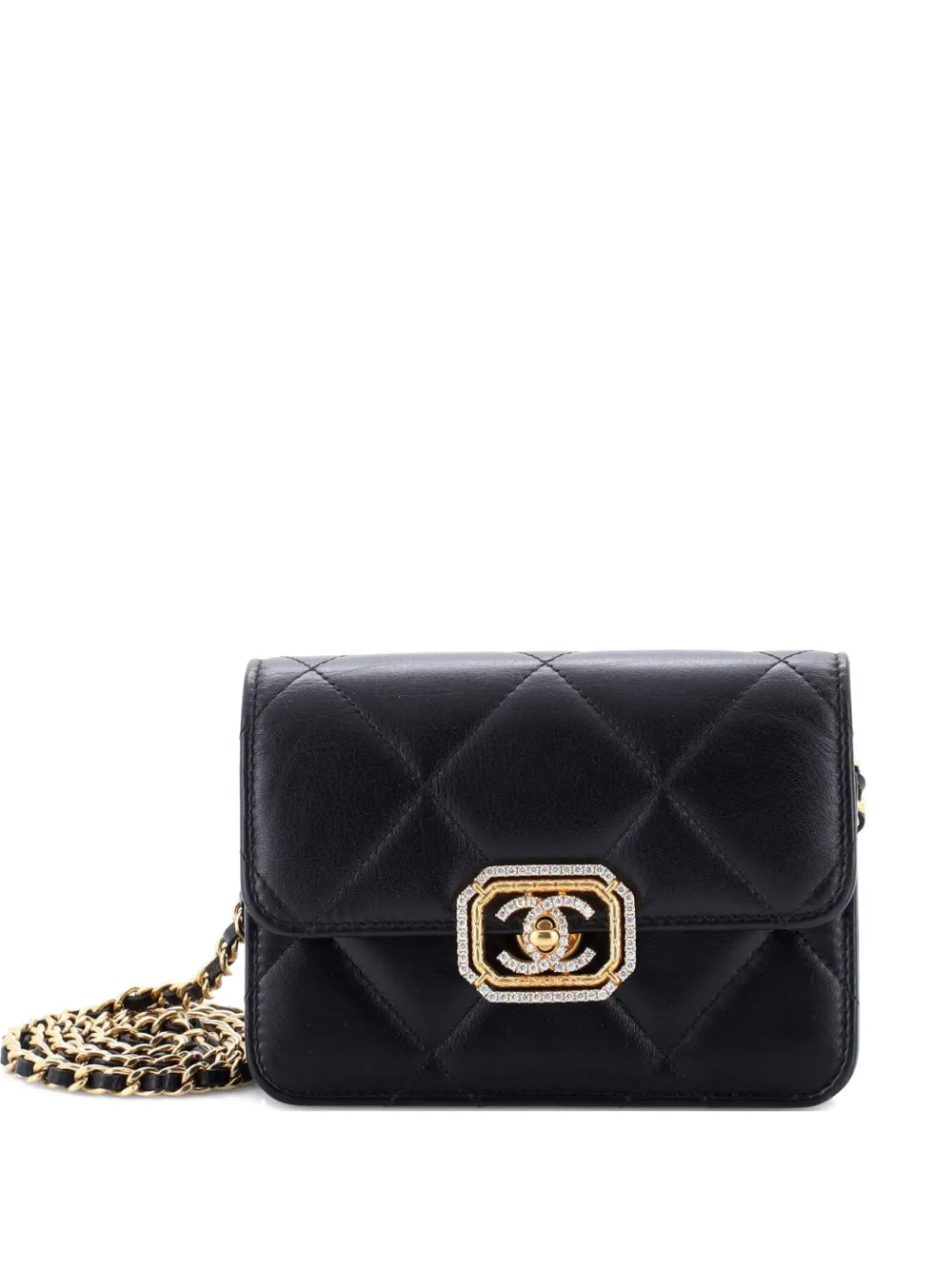 CHANEL Pre-Owned Crystal Geometric Frame CC Clutch with Chain Quilted Calfskin crossbody bag - Nero