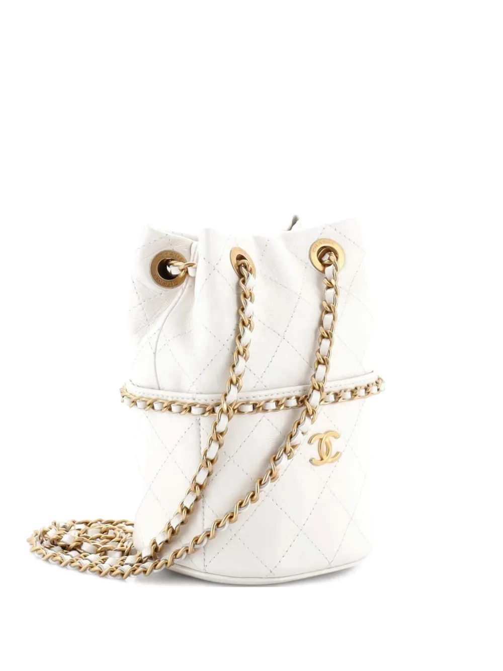 CHANEL Pre-Owned Nauticoco Quilted Shiny Lambskin Mini bucket bag - White