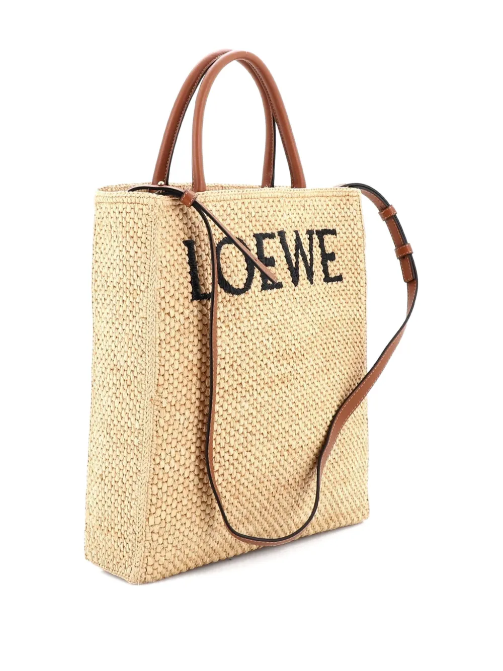 Pre-owned Loewe A4 Raffia And Leather North South Tote Bag In Brown