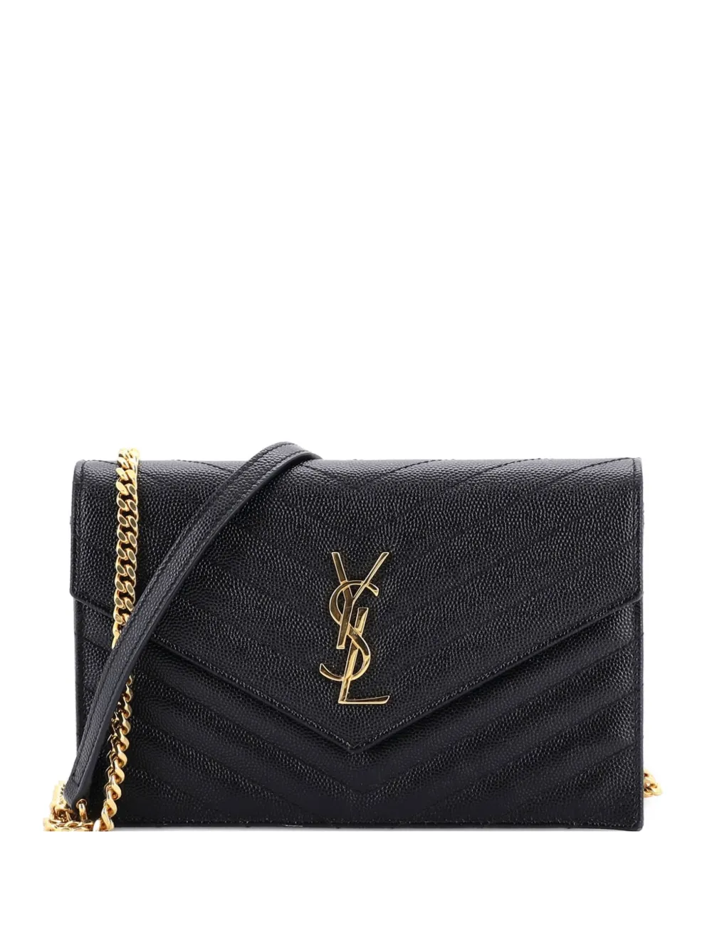 Saint Laurent Pre-Owned Classic Monogram Wallet on Chain Matelasse Chevron Leather Small crossbody bag - Nero