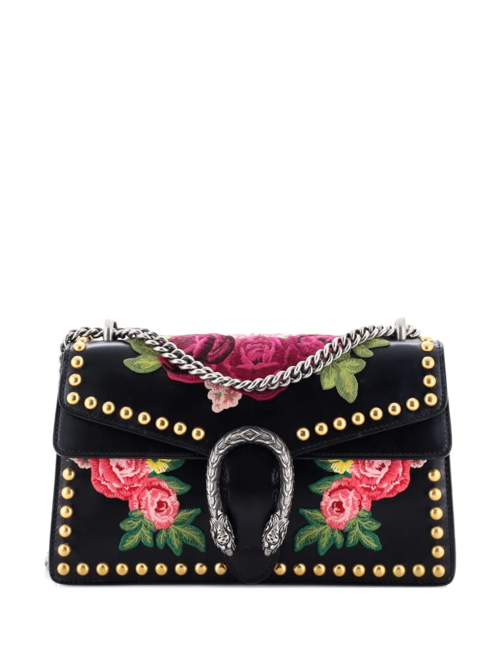 Gucci Pre-Owned Dionysus Bag Embroidered Studded Leather Small shoulder bag - Black