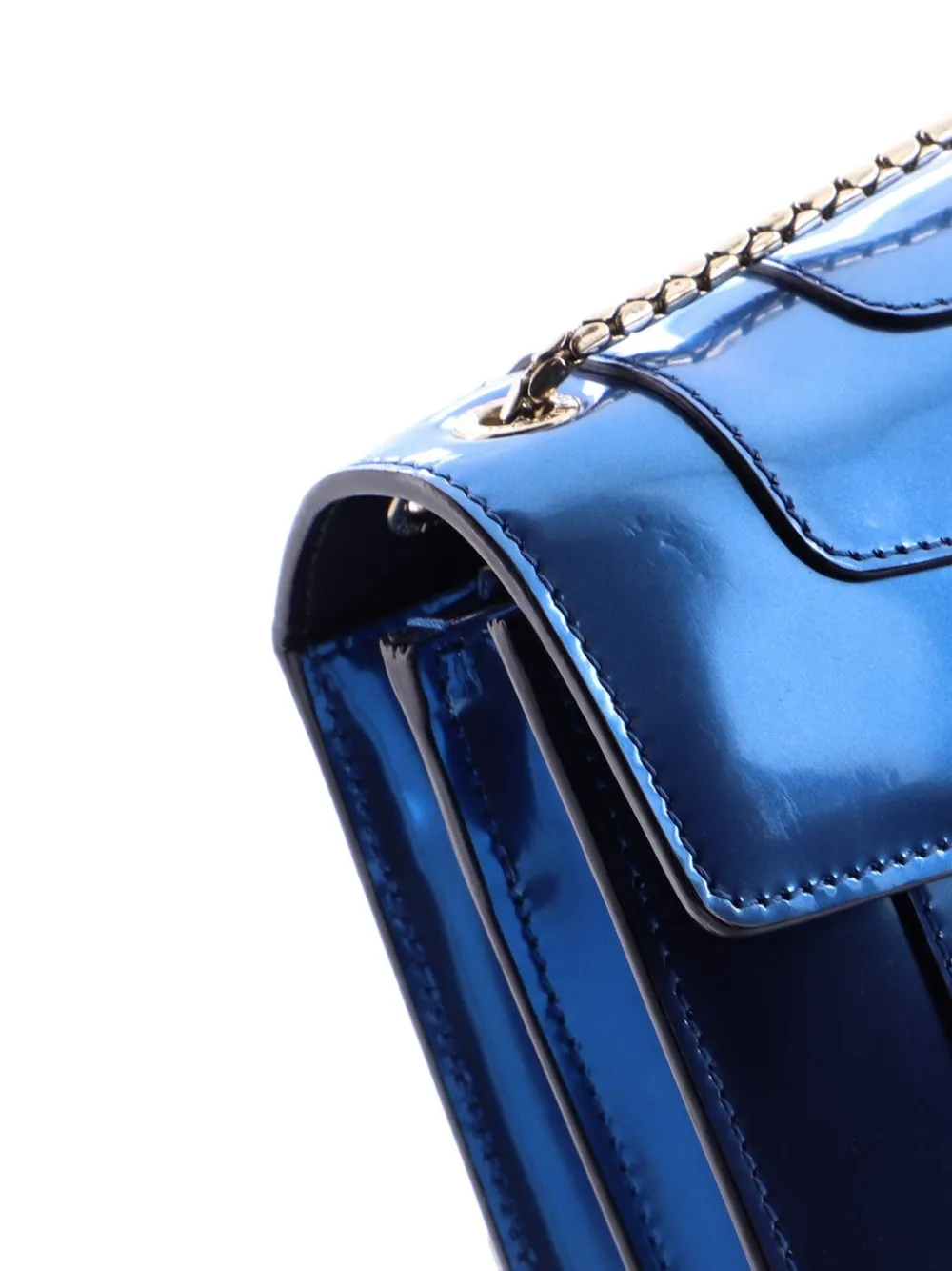 Pre-owned Bvlgari Serpenti Forever Metallic Leather Medium Shoulder Bag In Blue