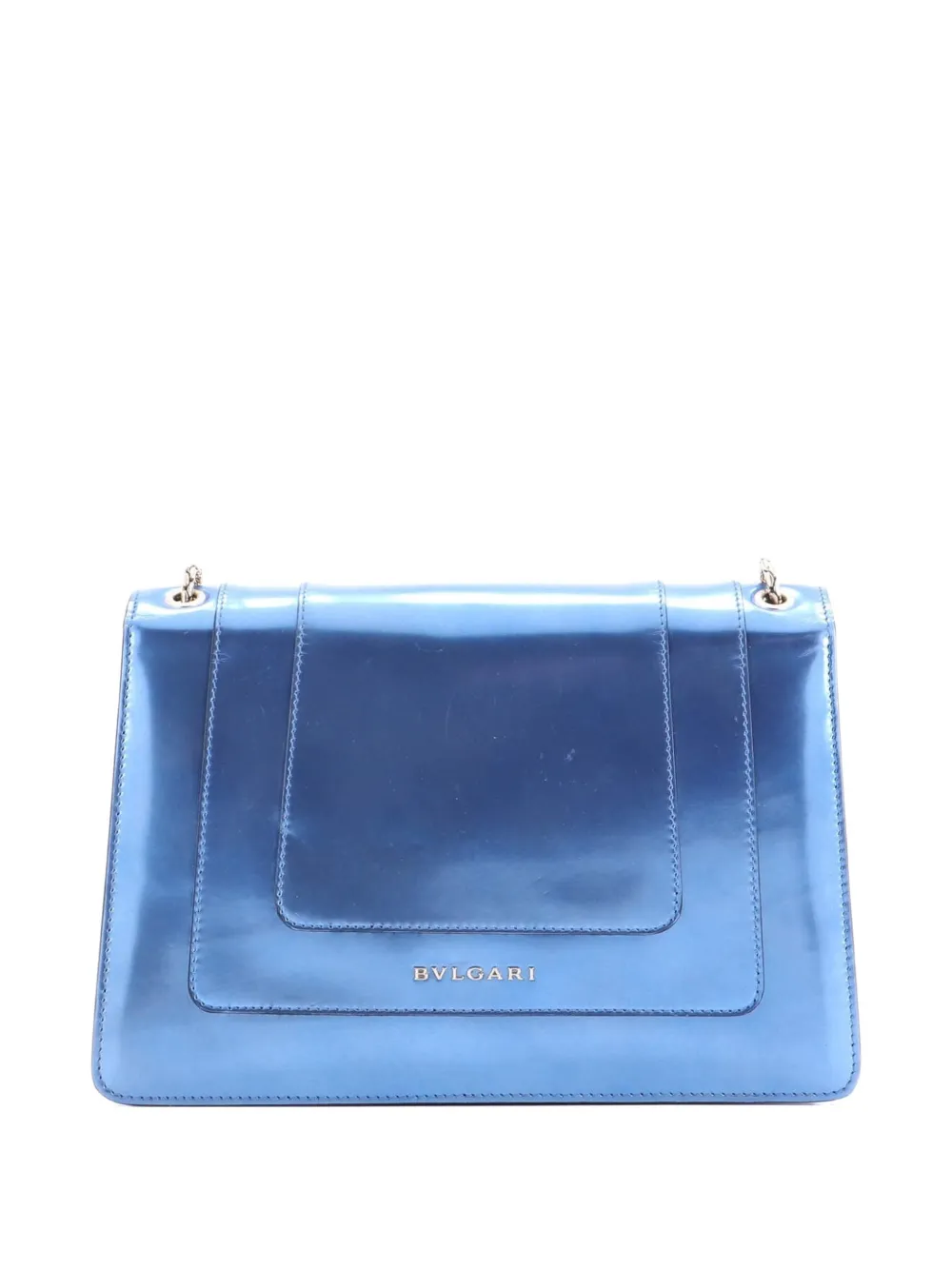 Pre-owned Bvlgari Serpenti Forever Metallic Leather Medium Shoulder Bag In Blue