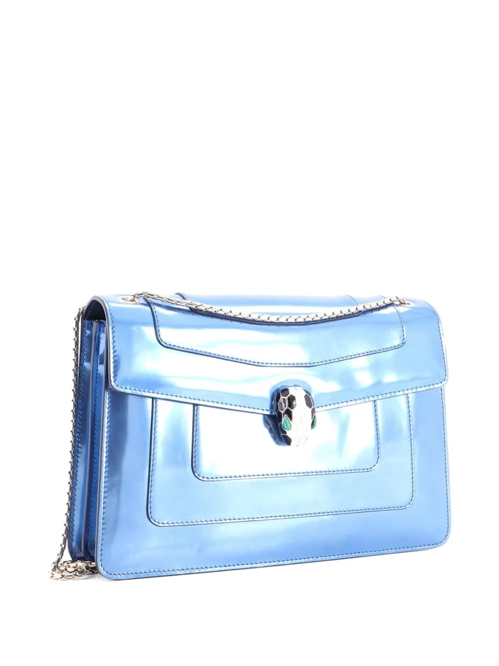 Pre-owned Bvlgari Serpenti Forever Metallic Leather Medium Shoulder Bag In Blue